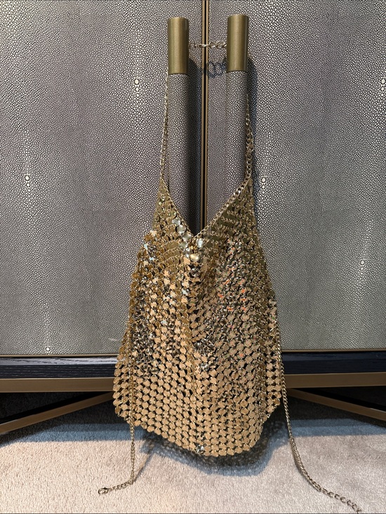 bebe Handbags - NWT bebe Gold Metal Disc Chainmail Top One Size Rare Holiday 2015